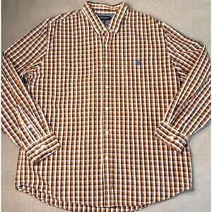 US Polo Assoc Long Sleeve Button Down‎ Plaid Shirt Mens 2X Pony Logo Orange Blue
